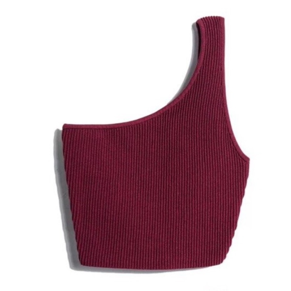 Babaton Aritzia Knit One-shoulder Cropped Tank, Plum/burgundy color, Size 2XS